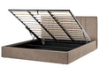 Bed Frame Taupe Fabric Upholstery EU Super King Size 6ft Lift Up Storage with Headboard and Slatted Base Beliani