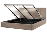 Bed Frame Taupe Fabric Upholstery EU Super King Size 6ft Lift Up Storage with Headboard and Slatted Base Beliani