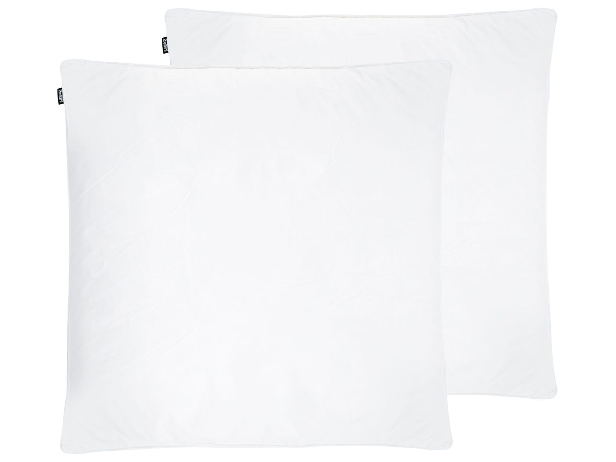 Set of 2 Bed Pillow White Cotton Duck Down and Feathers 80 x 80 cm High Medium Soft Beliani