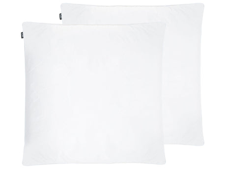 Set of 2 Bed Pillow White Cotton Duck Down and Feathers 80 x 80 cm High Medium Soft Beliani