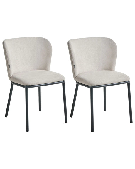 Set of 2 Fabric Dining Chairs Light Beige Upholstery Black Metal Legs Modern Retro Design Beliani