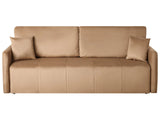 Velvet Sofa Light Brown Polyester Upholstery 3 Seater with Scatter Cushions Sleeper Function Living Room Settee Beliani