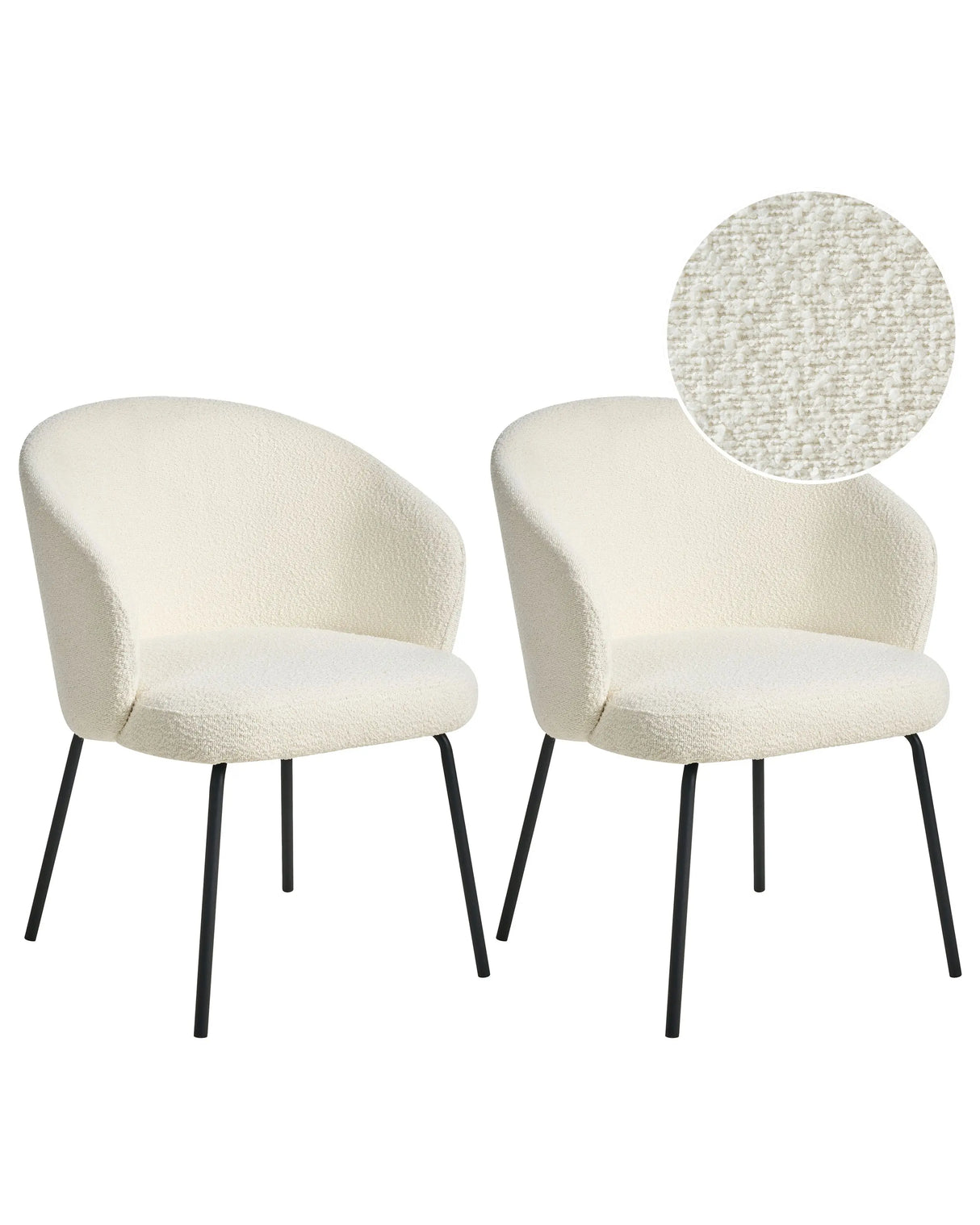Set of 2 Boucle Dining Chairs Light Beige Boucle Upholstery Black Metal Legs Modern Retro Design Beliani