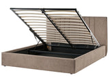 Bed Frame Taupe Fabric Upholstery EU King Size 5ft3 Lift Up Storage with Headboard and Slatted Base Beliani