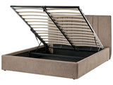 Bed Frame Taupe Fabric Upholstery EU Double Size 4ft6 Lift Up Storage with Headboard and Slatted Base Beliani
