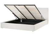 Bed Frame Light Beige Fabric Upholstery EU Super King Size 6ft Lift Up Storage with Headboard and Slatted Base Beliani
