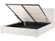 Bed Frame Light Beige Fabric Upholstery EU King Size 5ft3 Lift Up Storage with Headboard and Slatted Base Beliani