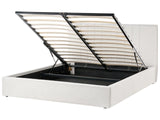 Bed Frame Light Beige Fabric Upholstery EU King Size 5ft3 Lift Up Storage with Headboard and Slatted Base Beliani