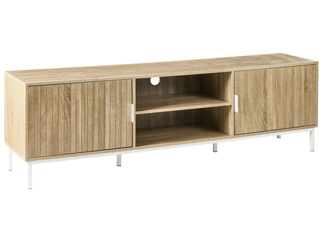 TV Stand Light Brown MDF Metal Legs TV Up To 54 Retro Cabinet Cable Management Living Room Beliani