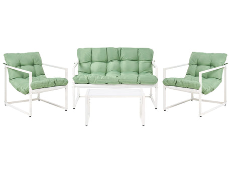 Garden Sofa Set Green Galvanized Steel 4 Seater with Armchairs Sofa Coffee Table Modern Design Outdoor Conversation Set Beliani