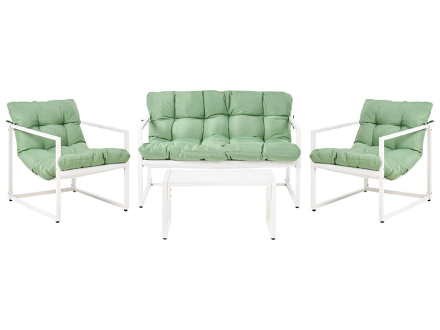 Garden Sofa Set Green Galvanized Steel 4 Seater with Armchairs Sofa Coffee Table Modern Design Outdoor Conversation Set Beliani