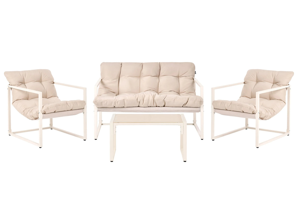 Garden Sofa Set Beige Galvanized Steel 4 Seater with Armchairs Sofa Coffee Table Modern Design Outdoor Conversation Set Beliani