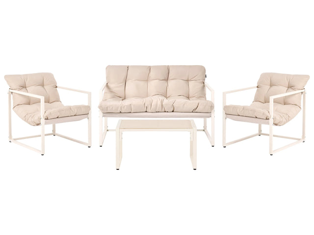 Garden Sofa Set Beige Galvanized Steel 4 Seater with Armchairs Sofa Coffee Table Modern Design Outdoor Conversation Set Beliani