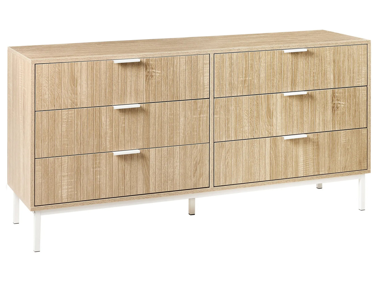 Chest of Drawers Light Brown MDF 6 Drawers Metal Legs Handles Modern Design Bedroom Living Room Beliani