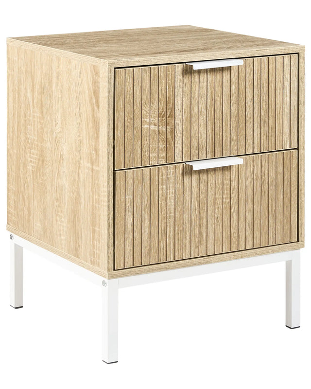Bedside Table Light Brown MDF Particle Board 2 Storage Drawers Modern Design Bedroom Beliani