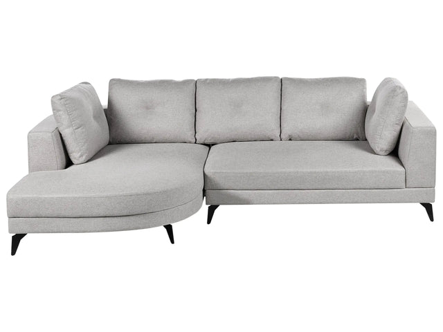 Right Hand Corner Sofa Grey Faux Linen Upholstery Water-Repellent Black Iron Legs Modern with Cushions Beliani