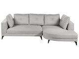Left Hand Corner Sofa Grey Faux Linen Upholstery Water-Repellent Black Iron Legs Modern with Cushions Beliani
