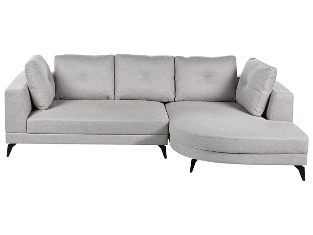 Left Hand Corner Sofa Grey Faux Linen Upholstery Water-Repellent Black Iron Legs Modern with Cushions Beliani