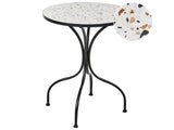 Garden Bistro Table Black Metal Iron Frame  60 cm Terrazzo Effect Pattern Tabletop Vintage Style Outdoor Beliani