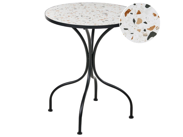 Garden Bistro Table Black Metal Iron Frame  60 cm Terrazzo Effect Pattern Tabletop Vintage Style Outdoor Beliani