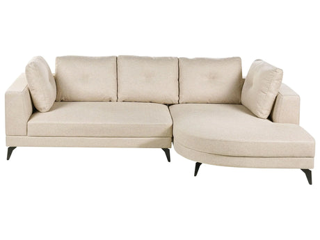 Left Hand Corner Sofa Light Beige Faux Linen Upholstery Water-Repellent Black Iron Legs Modern with Cushions Beliani