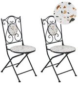 Set of 2 Garden Chairs Black Metal Iron Frame Terrazzo Effect Pattern Vintage Style Outdoor Beliani