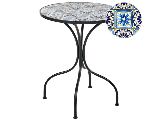 Garden Bistro Table Black Metal Iron Frame  60 cm Mosaic Pattern Tabletop Vintage Style Outdoor Beliani