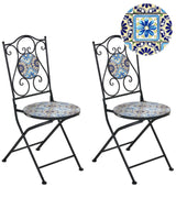 Set of 2 Garden Chairs Black Metal Iron Frame Mosaic Pattern Vintage Style Outdoor Beliani