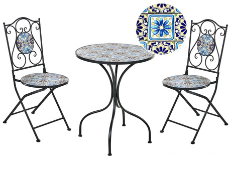 Outdoor Garden Bistro Set Black Metal Iron Frame Mosaic Pattern Tabletop Vintage Style Outdoor Beliani