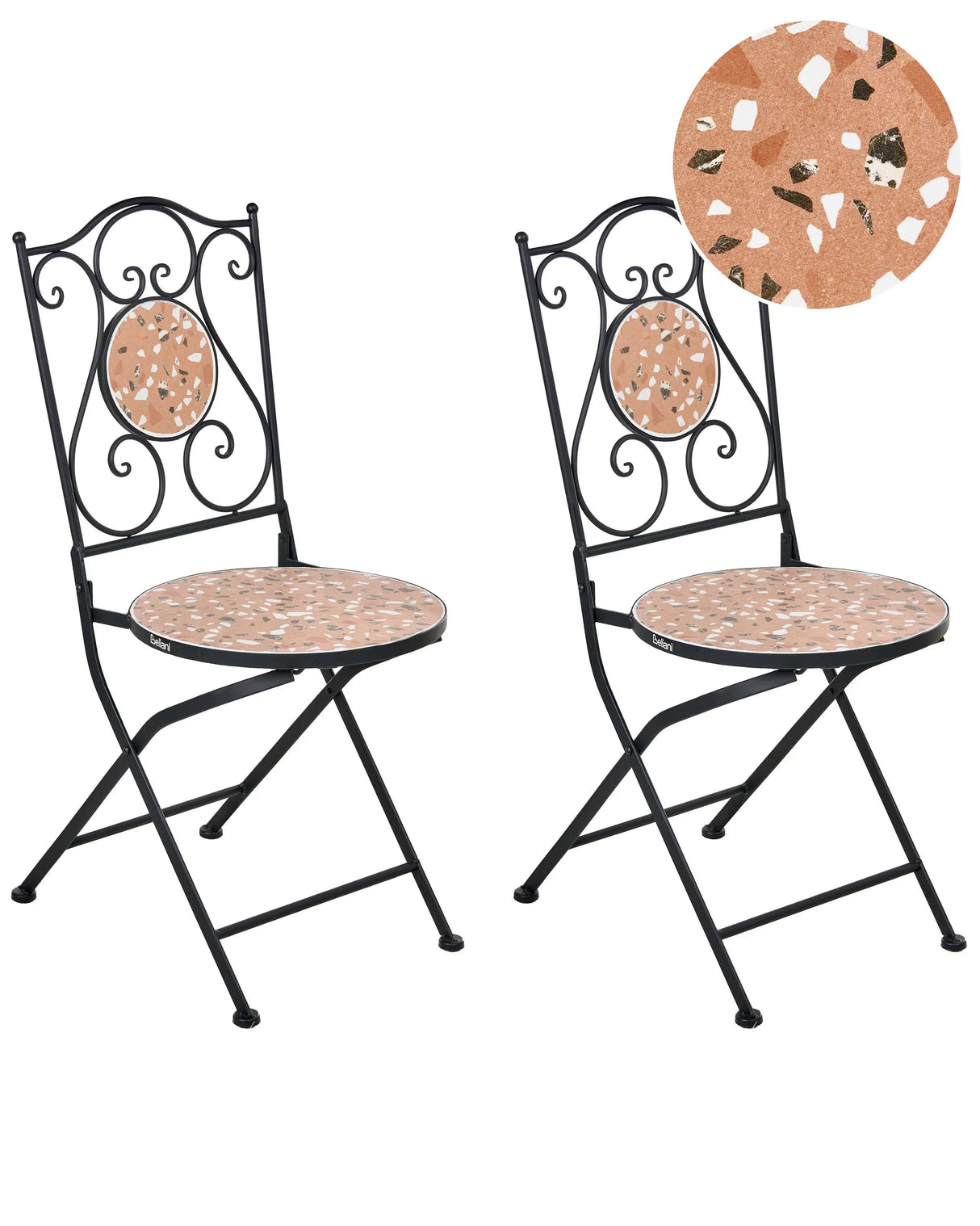 Set of 2 Garden Chairs Black Metal Iron Frame Terrazzo Effect Pattern Vintage Style Outdoor Beliani