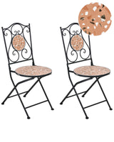 Set of 2 Garden Chairs Black Metal Iron Frame Terrazzo Effect Pattern Vintage Style Outdoor Beliani