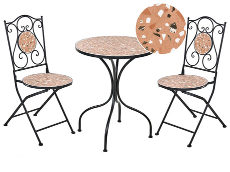 Outdoor Garden Bistro Set Black Metal Iron Frame Terrazzo Effect Pattern Tabletop Vintage Style Outdoor Beliani