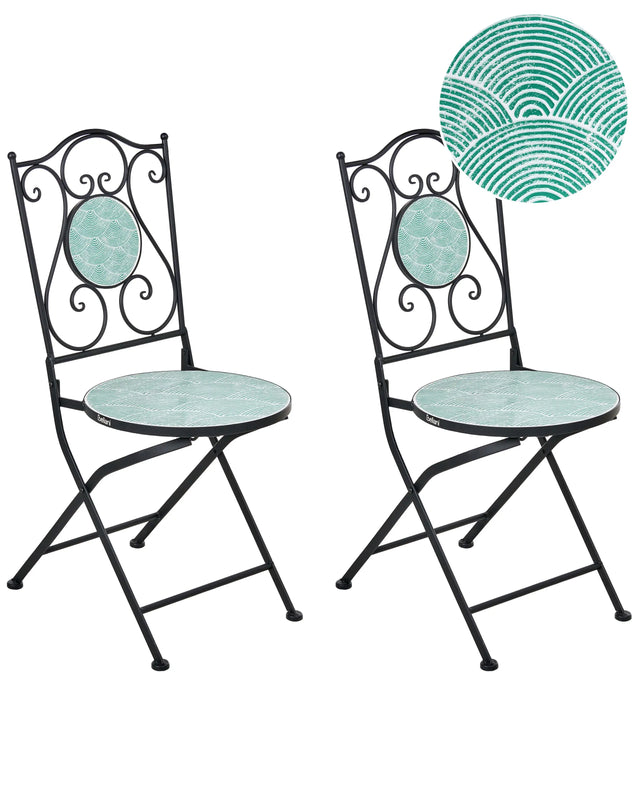Set of 2 Garden Chairs Black Metal Iron Frame Vintage Style Outdoor Beliani