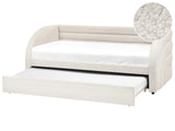 EU Single Trundle Bed White Boucle Upholstery 3ft Slatted Base Daybed Kids Room Guest Room Beliani