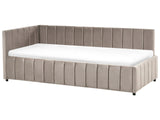 EU Single Size Bed Taupe Velvet Upholstery 3ft Quilted Elegant Slatted Base Wooden Legs Beliani