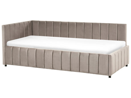 EU Single Size Bed Taupe Velvet Upholstery 3ft Quilted Elegant Slatted Base Wooden Legs Beliani