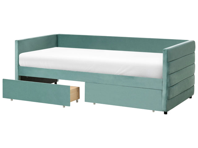 EU Single Size Bed Mint Green Velvet Upholstery 3ft with Drawers Quilted Bedroom Glam Beliani