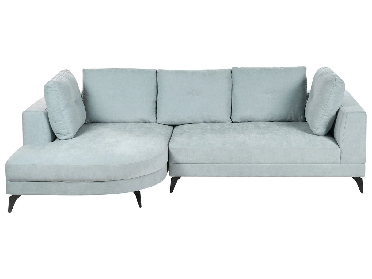 Right Hand Corner Sofa Light Blue Chenille Upholstery Black Iron Legs Modern with Cushions Beliani
