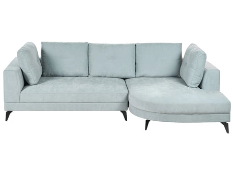Left Hand Corner Sofa Light Blue Chenille Upholstery Black Iron Legs Modern with Cushions Beliani