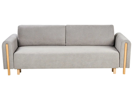Sofa Bed Grey Fabric Upholstery Click-Clack Sleeper Mechanism with Storage Minimalistic Style with Armrests Beliani