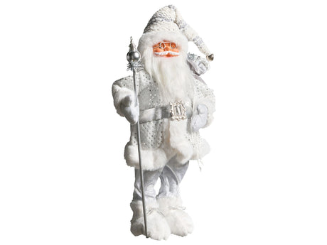 Decorative Figurine Silver Fabric and Synthetic Material Santa Claus Father Christmas Figure Xmas Ornament Beliani