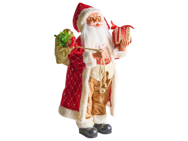 Decorative Figurine Red Fabric and Synthetic Material Santa Claus Father Christmas Figure Xmas Ornament Beliani