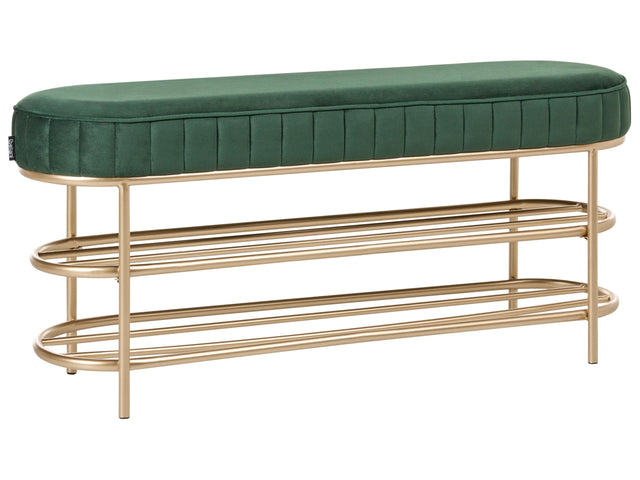 Bench Emerald Green Velvet Upholstered Seat Hallway Seat Glamour Style with 2 Shelves Beliani