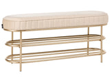 Bench Beige Velvet Upholstered Seat Hallway Seat Glamour Style with 2 Shelves Beliani