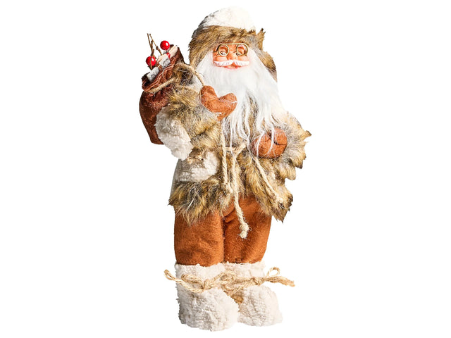 Decorative Figurine Brown and White Fabric and Synthetic Material Santa Claus Father Christmas Figure Xmas Ornament Beliani