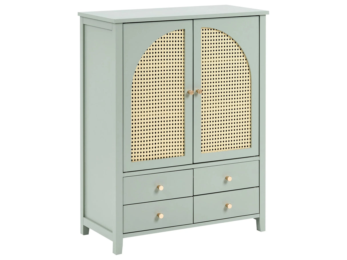 Storage Shoe Rack Mint Green MDF Engineered Wood PE Rattan 4 Drawers 3 Shelves Boho Style Hallway Beliani