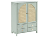 Storage Shoe Rack Mint Green MDF Engineered Wood PE Rattan 4 Drawers 3 Shelves Boho Style Hallway Beliani