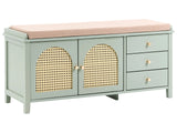 Storage Shoe Bench Mint Green MDF Engineered Wood PE Rattan 3 Drawers 2 Shelves Padded Seating Boho Style Hallway Beliani