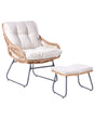 Garden Chair with Footstool Natural PE Rattan Steel Legs Light Beige Cushions Garden Furniture Beliani