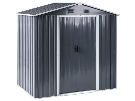 Garden Shed Graphite Grey Galvanized Steel Waterproof UV Resistance Outdoor Storage for Tools and Garden Equipment Beliani